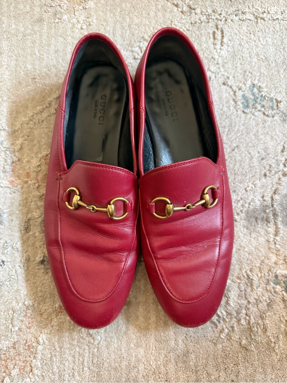 Gucci Red Leather Horsebit Loafers - Women's
